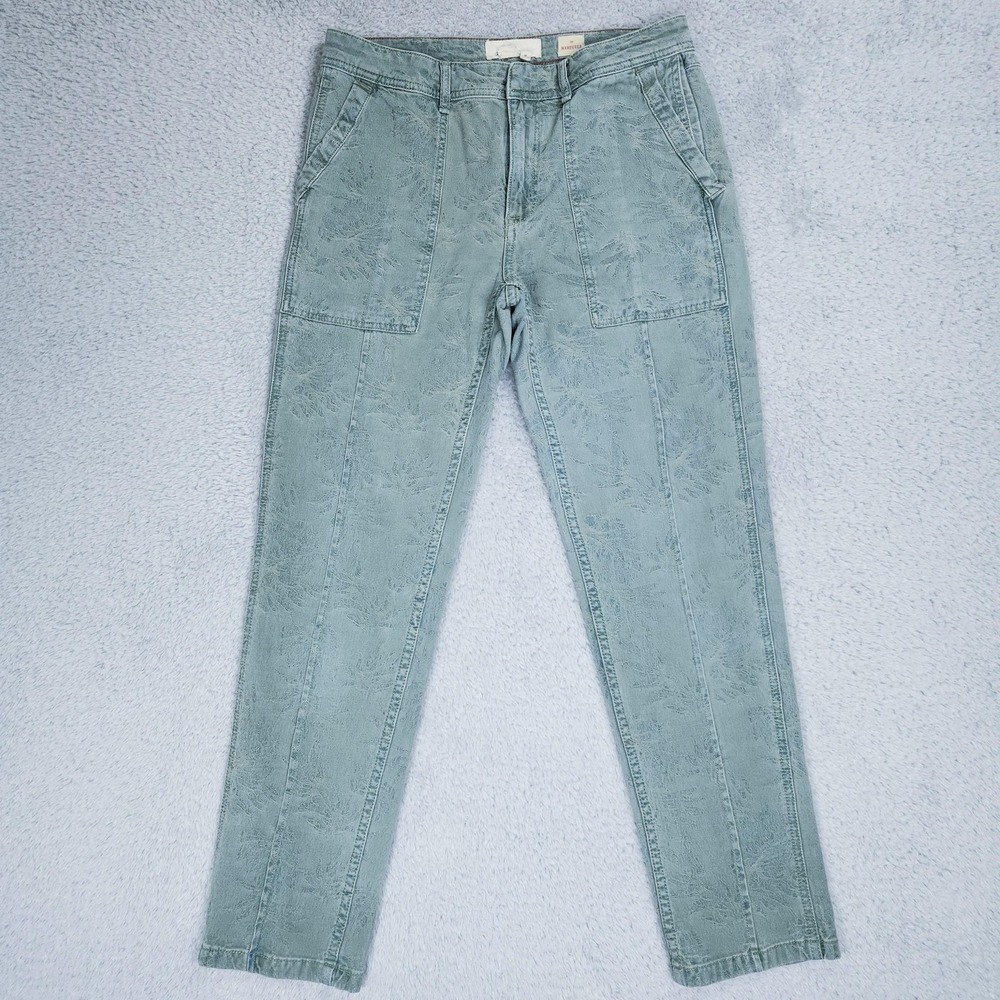 Anthropologie The Wanderer Pants Womens 28 Green Jacquard Utility Straight Leg